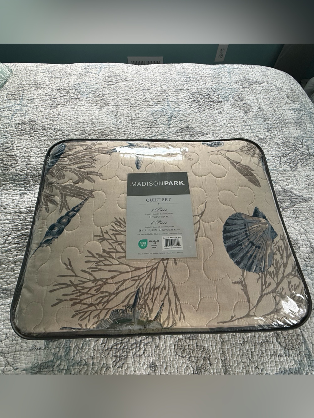 Madison Park Beige and Blue Coastal Quilt Set